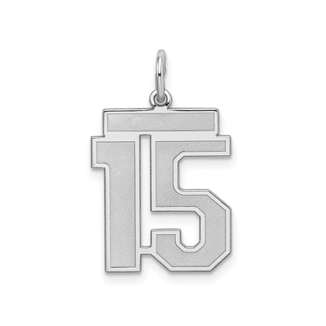 Sterling Silver Number 15 Pendant Charm, Block Font, Bold Satin Finish, Unisex Jewelry