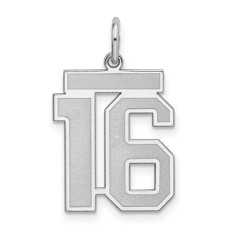 Sterling Silver Pendant with Bold Number 16 Design, Modern Block Font Charm