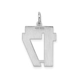 Sterling Silver Number 17 Pendant, Bold Block Design with Satin Finish, Unisex Sports Charm