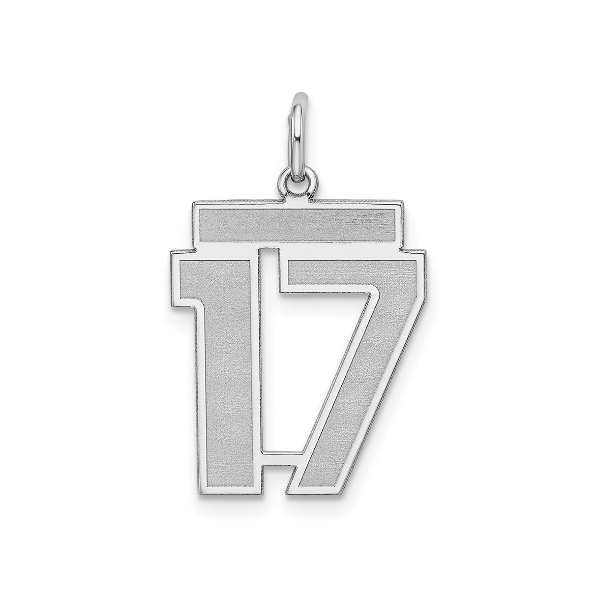 Sterling Silver Number 17 Pendant, Bold Block Design with Satin Finish, Unisex Sports Charm