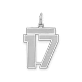 Sterling Silver Number 17 Pendant, Bold Block Design with Satin Finish, Unisex Sports Charm