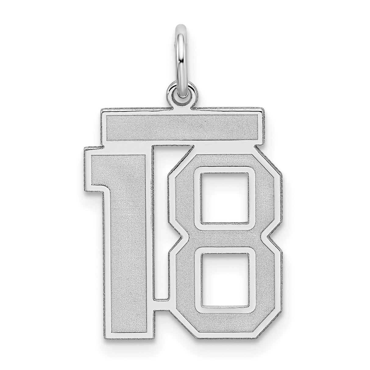 Sterling Silver Number 18 Pendant with Bold Satin Finish, Sporty Charm for Necklace or Bracelet