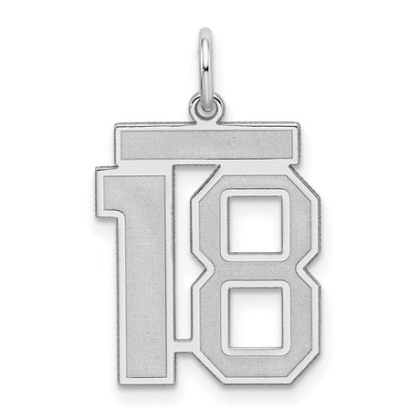 Sterling Silver Number 18 Pendant with Bold Satin Finish, Sporty Charm for Necklace or Bracelet