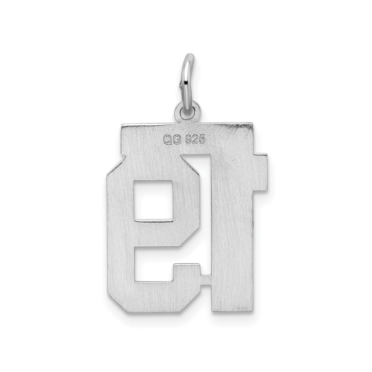 Sterling Silver Number 19 Pendant, Bold Block Font Design Unisex Charm