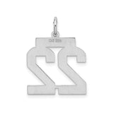 Sterling Silver Number 22 Pendant Charm, Bold Sports Block Font, Unisex Jewelry