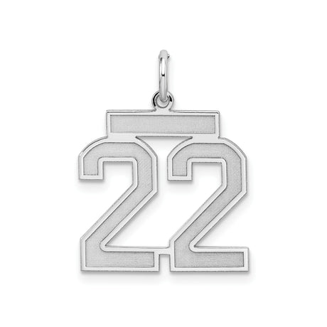 Sterling Silver Number 22 Pendant Charm, Bold Sports Block Font, Unisex Jewelry