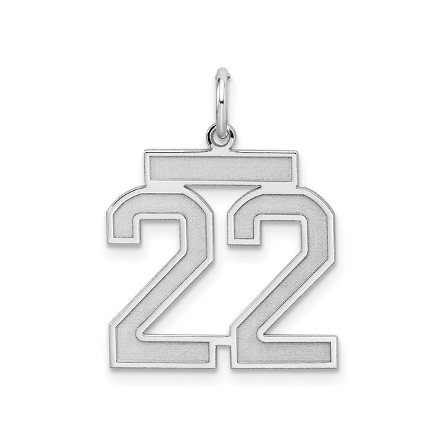 Sterling Silver Number 22 Pendant Charm, Bold Sports Block Font, Unisex Jewelry