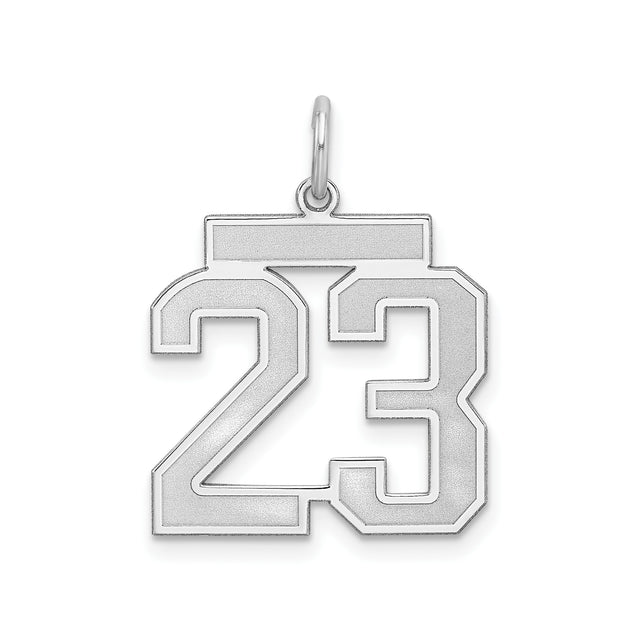 Sterling Silver Number 23 Pendant, Bold Varsity Font Sports Charm for Men and Women