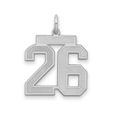 Sterling Silver Number 26 Pendant Charm, Polished Brushed Finish, Athletic Font, Unisex Jewelry