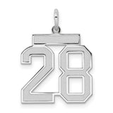 Sterling Silver Number 28 Pendant Charm, Bold Block Style for Men and Women