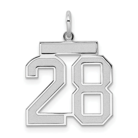 Sterling Silver Number 28 Pendant Charm, Bold Block Style for Men and Women