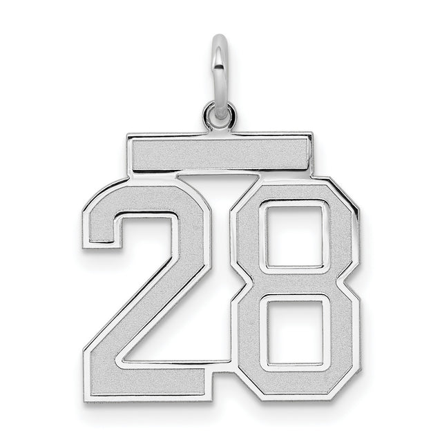 Sterling Silver Number 28 Pendant Charm, Bold Block Style for Men and Women