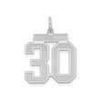 Sterling Silver Number 30 Pendant Charm, Satin Finish, Bold Block Style
