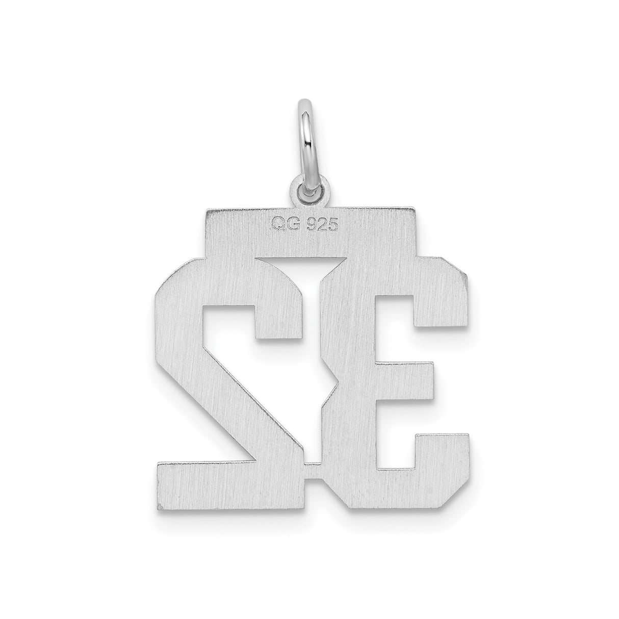 Sterling Silver Number 32 Pendant, Matte Polished Jersey Charm, Athletic Team Spirit Jewelry