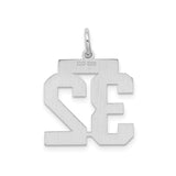 Sterling Silver Number 32 Pendant, Matte Polished Jersey Charm, Athletic Team Spirit Jewelry