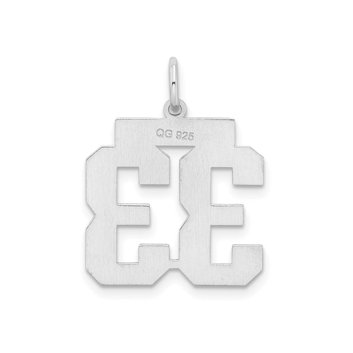 Sterling Silver Number 33 Pendant, Bold Block Font, Satin Finish, Sports Jewelry for Men or Women