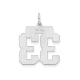 Sterling Silver Number 33 Pendant, Bold Block Font, Satin Finish, Sports Jewelry for Men or Women
