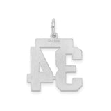 Sterling Silver Number 34 Pendant, Bold Block Numerals, Unisex Sports Charm