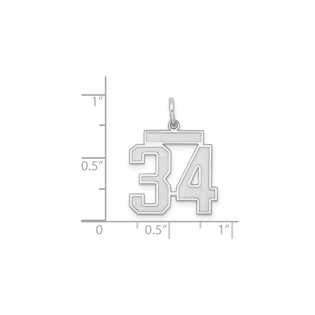 Sterling Silver Number 34 Pendant, Bold Block Numerals, Unisex Sports Charm