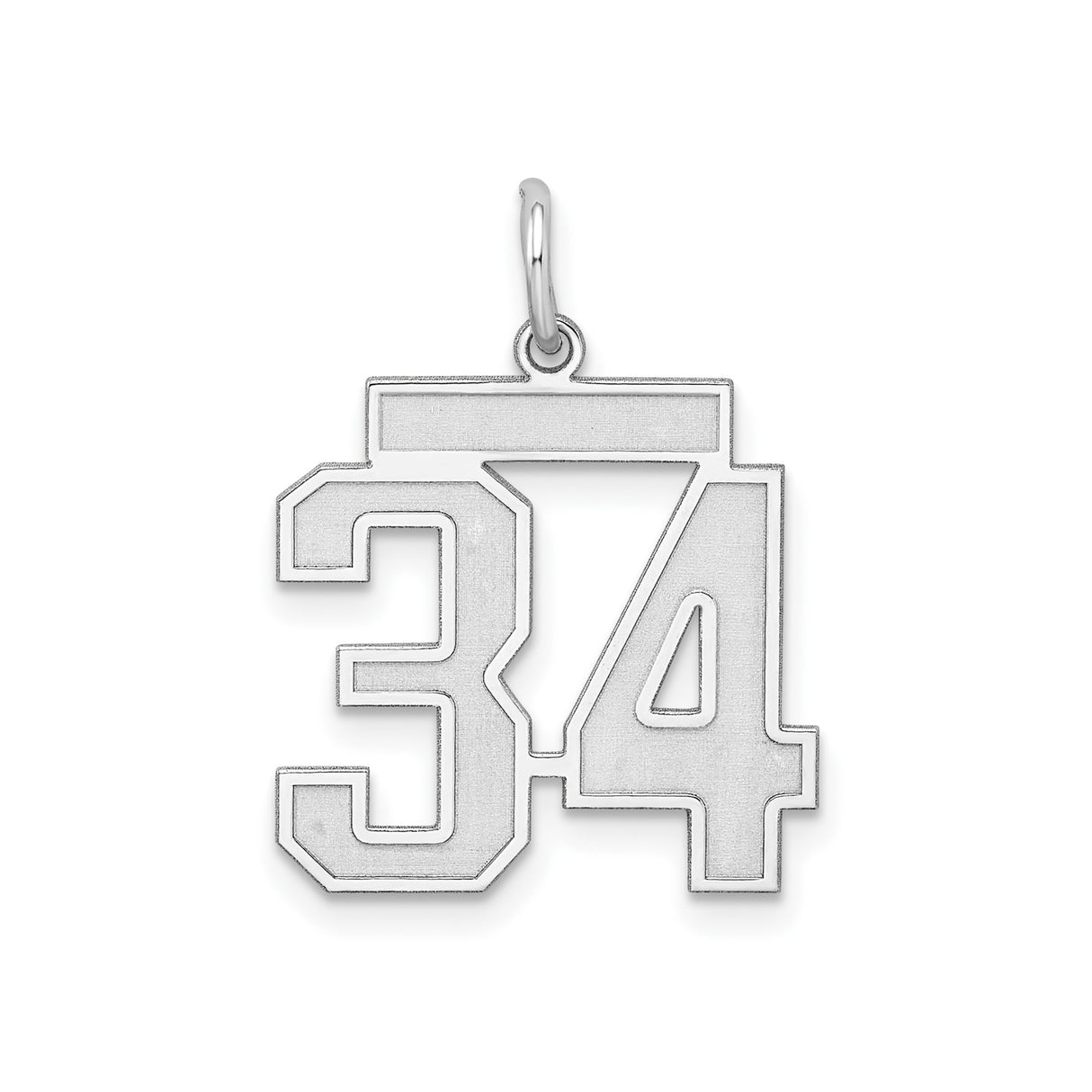 Sterling Silver Number 34 Pendant, Bold Block Numerals, Unisex Sports Charm