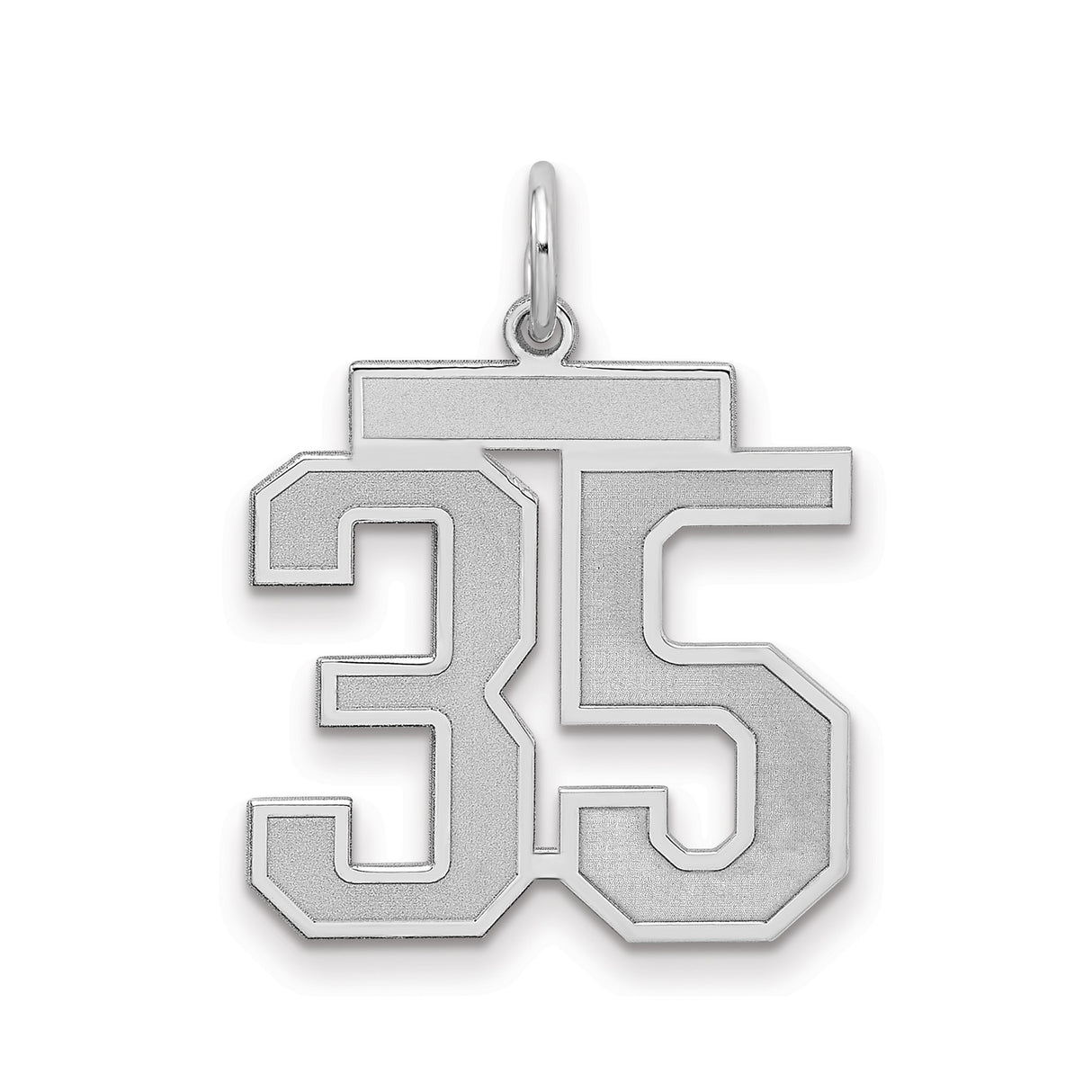 Sterling Silver Number 35 Pendant Charm with Bold Block Numerals, Unisex Sports Theme