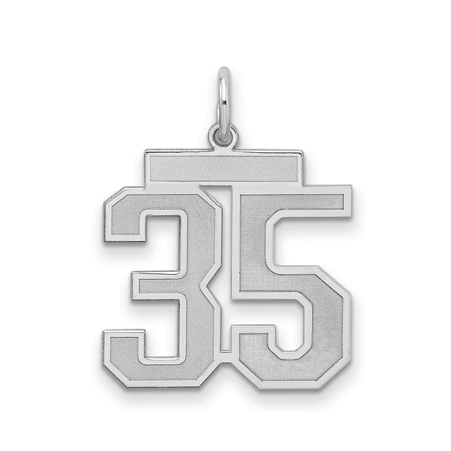 Sterling Silver Number 35 Pendant Charm with Bold Block Numerals, Unisex Sports Theme
