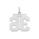 Sterling Silver Number 36 Pendant, Bold Block Font, Jersey Style Sports Charm