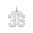 Sterling Silver Number 36 Pendant, Bold Block Font, Jersey Style Sports Charm