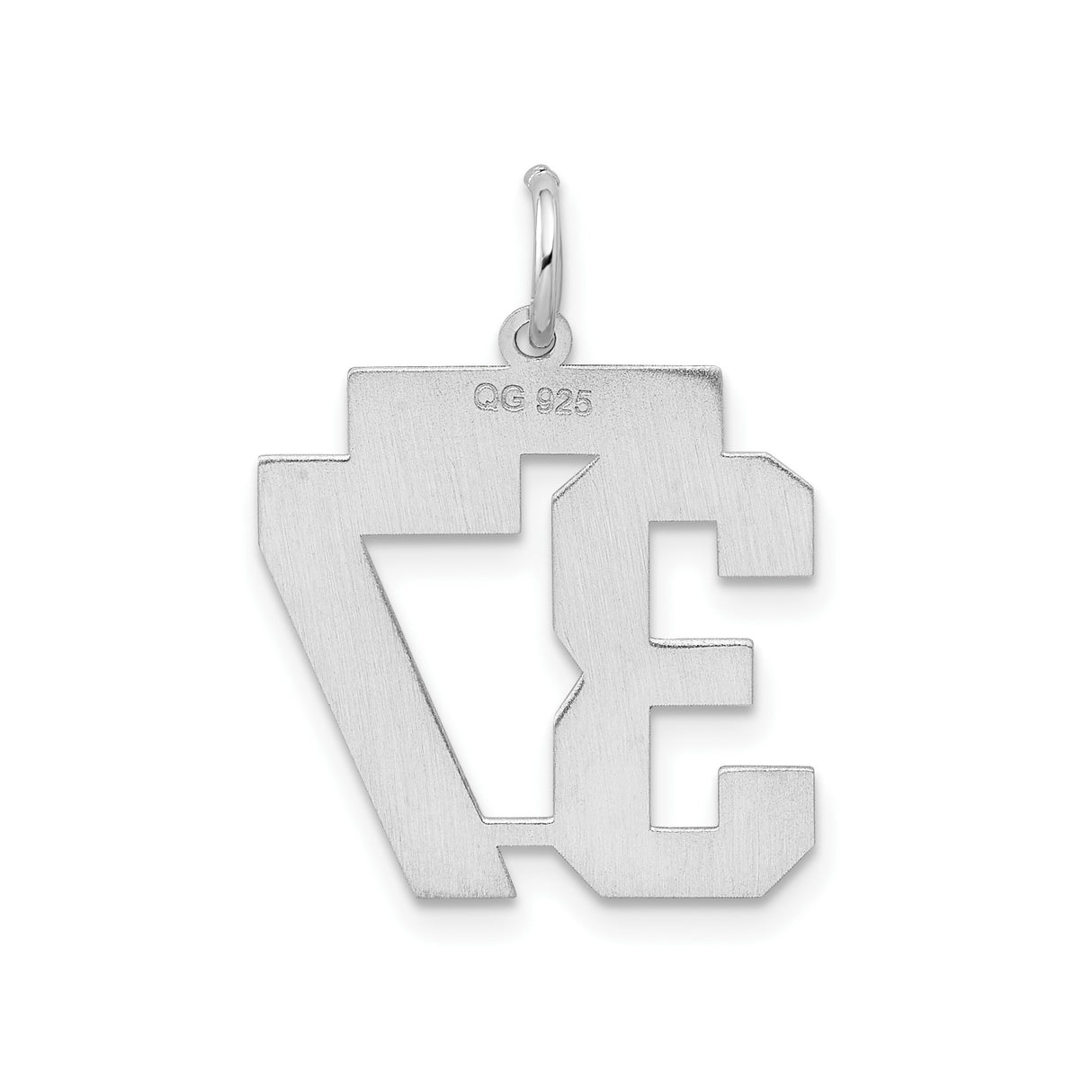 Sterling Silver Number 37 Pendant Charm, Bold Athletic Font, Satin Finish, Unisex Sports Jewelry