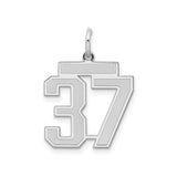 Sterling Silver Number 37 Pendant Charm, Bold Athletic Font, Satin Finish, Unisex Sports Jewelry