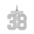 Medium Satin Number 38 Charm Pendant in Real 925 Sterling Silver