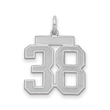 Medium Satin Number 38 Charm Pendant in Real 925 Sterling Silver