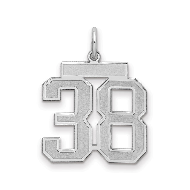 Medium Satin Number 38 Charm Pendant in Real 925 Sterling Silver