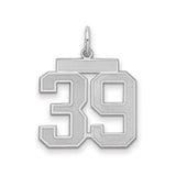 Medium Satin Number 39 Charm Pendant in Real 925 Sterling Silver