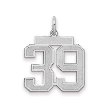 Medium Satin Number 39 Charm Pendant in Real 925 Sterling Silver