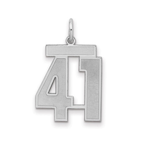 Medium Satin Number 41 Charm Pendant in Real 925 Sterling Silver