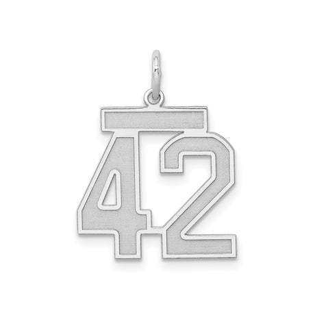 Sterling Silver Number 42 Pendant, Satin Finish Sports Charm, Unisex Athletic Jewelry
