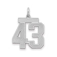 Medium Satin Number 43 Charm Pendant in Real 925 Sterling Silver
