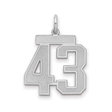 Medium Satin Number 43 Charm Pendant in Real 925 Sterling Silver