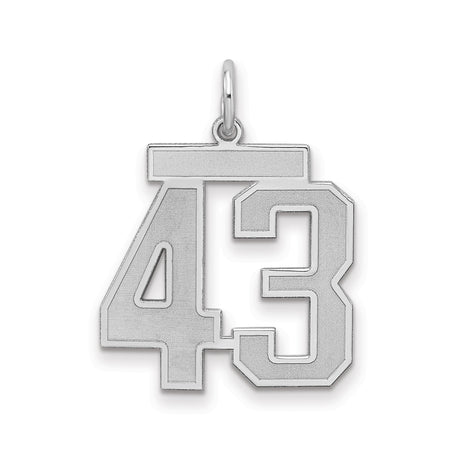 Medium Satin Number 43 Charm Pendant in Real 925 Sterling Silver