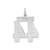 Sterling Silver Pendant Charm with Bold Block Number 44, Satin Finish Sports Theme