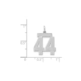 Sterling Silver Pendant Charm with Bold Block Number 44, Satin Finish Sports Theme
