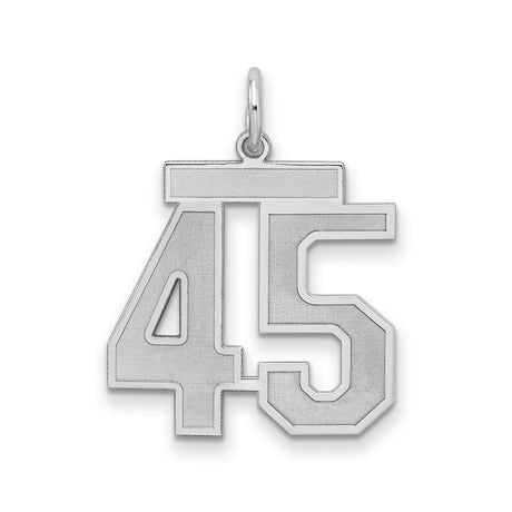 Medium Satin Number 45 Charm Pendant in Real 925 Sterling Silver