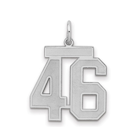 Medium Satin Number 46 Charm Pendant in Real 925 Sterling Silver
