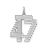 Medium Satin Number 47 Charm Pendant in Real 925 Sterling Silver