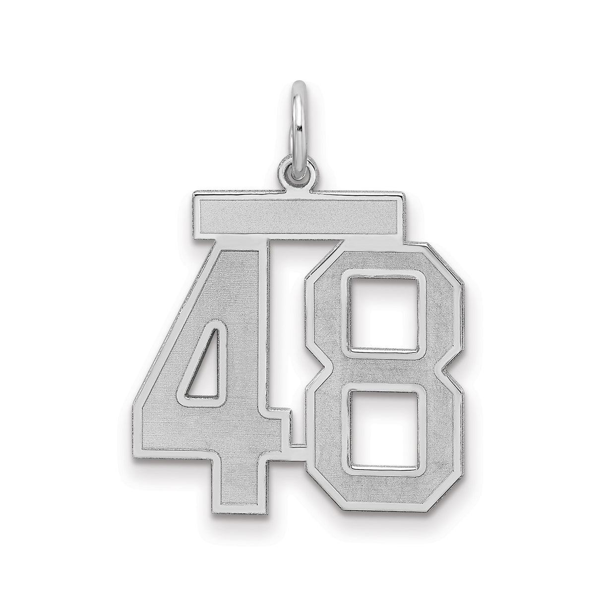 Medium Satin Number 48 Charm Pendant in Real 925 Sterling Silver