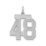 Medium Satin Number 48 Charm Pendant in Real 925 Sterling Silver