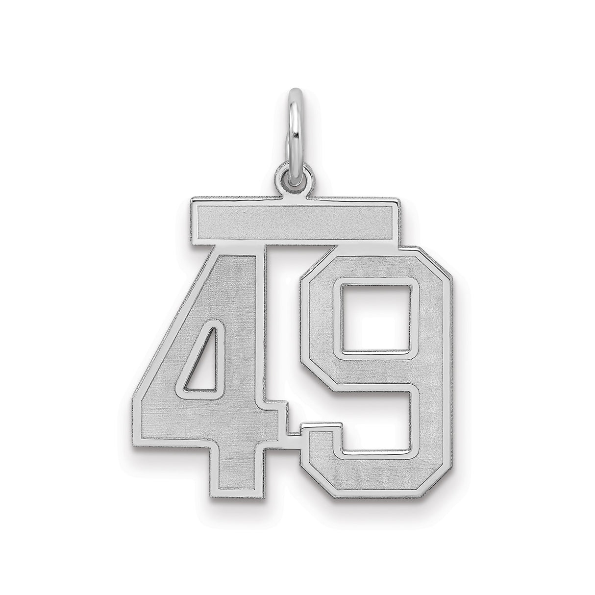 Medium Satin Number 49 Charm Pendant in Real 925 Sterling Silver