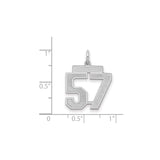 Sterling Silver Number 57 Pendant, Bold Sporty Jersey Font Charm for Athletes and Fans