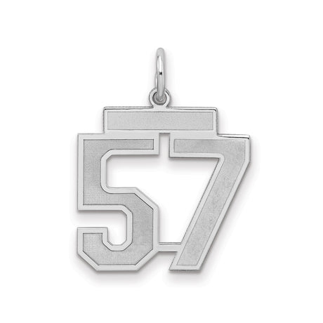 Sterling Silver Number 57 Pendant, Bold Sporty Jersey Font Charm for Athletes and Fans